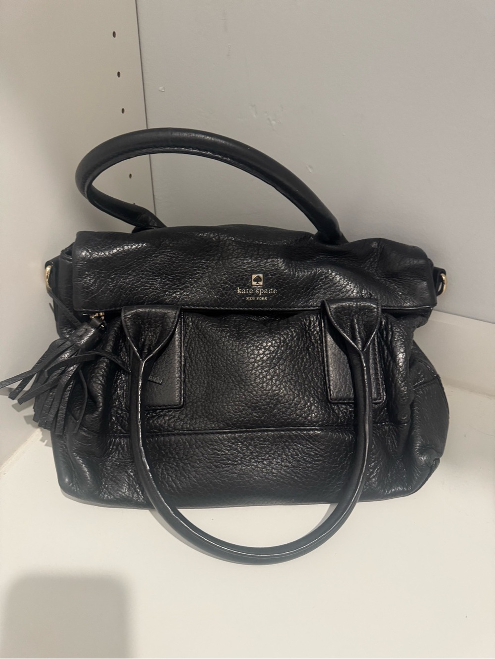 kate spade Black Pebbled Leather Tote with Tassel